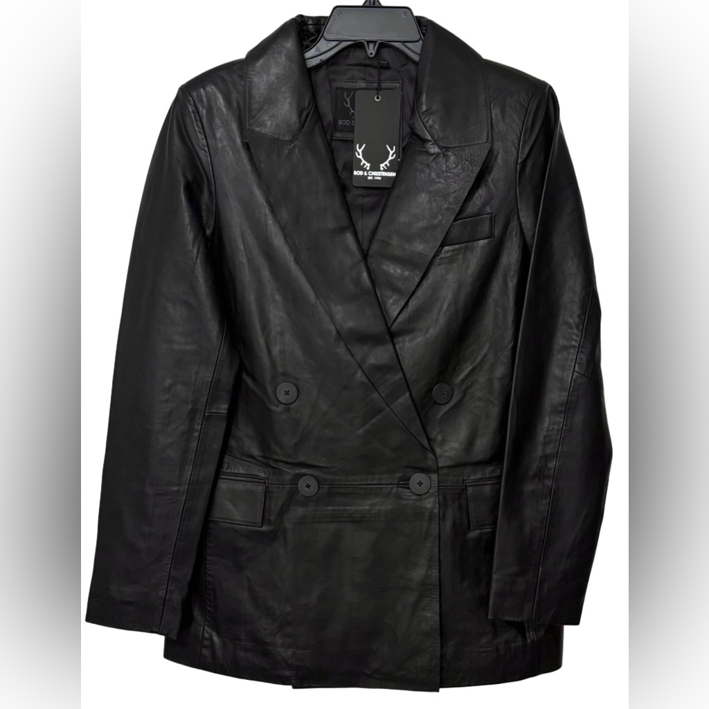 Bod & Christensen Nwt Black Double Breasted Leather Blazer